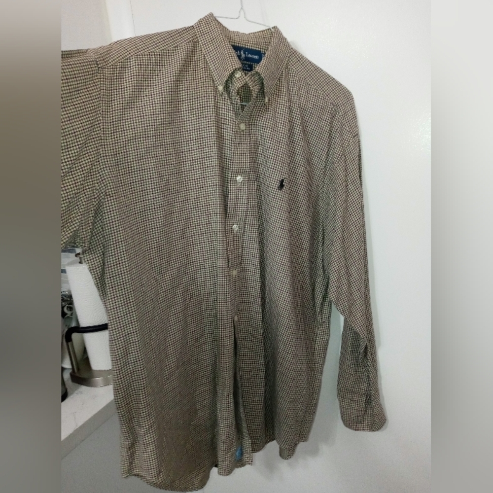 Ralph Lauren Blake Beige Plaid Button down Embroidered Pony Shirt